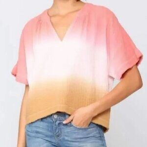 Young Fabulous & Broke | Gauze Cotton Ombre Top in Melon & Mustard Yellow | S/M
